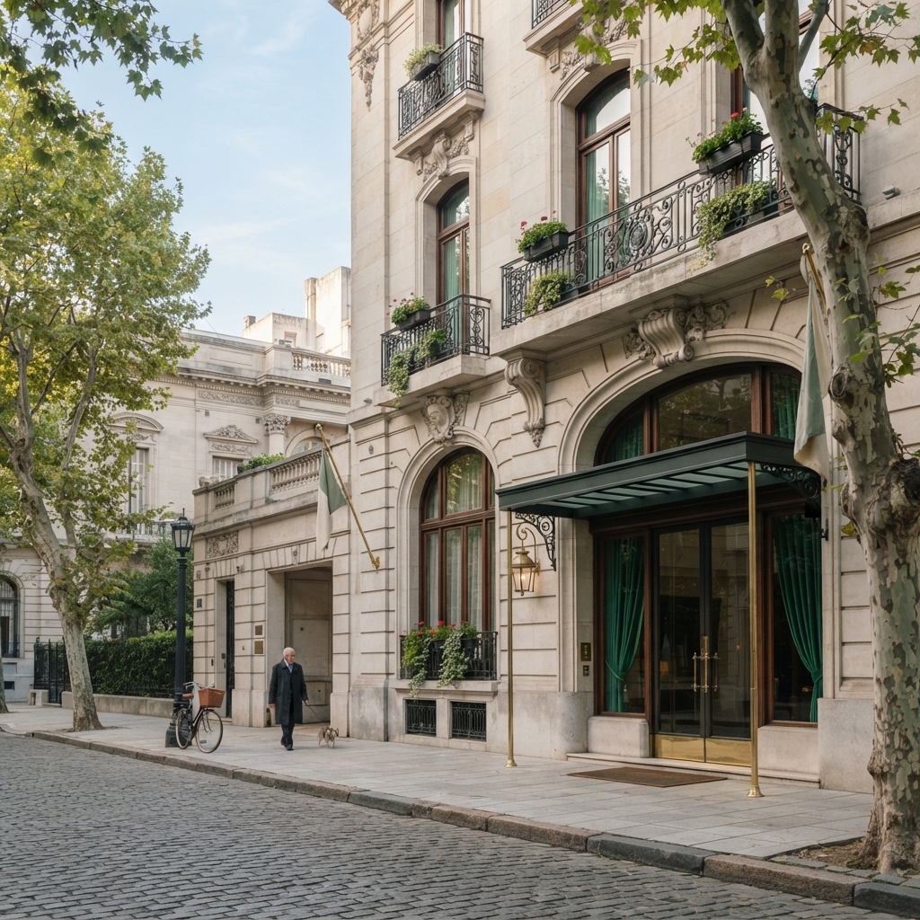 Elegant European-style Esmeralda Suerte hotel facade
